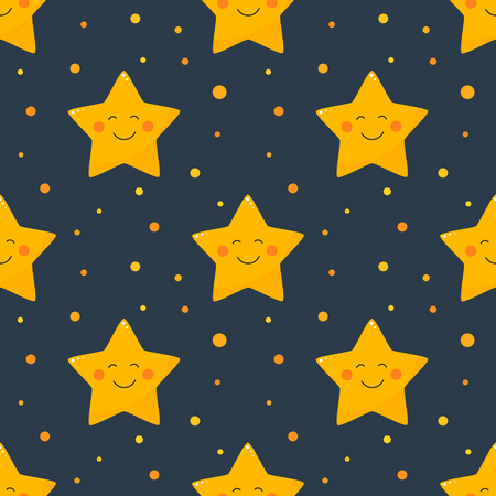 Cute smiling night stars seamless patternのイラスト素材