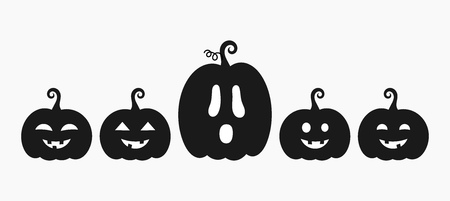 Halloween pumpkins Jack O Lanterns with different faces icons. Vector illustrationのイラスト素材