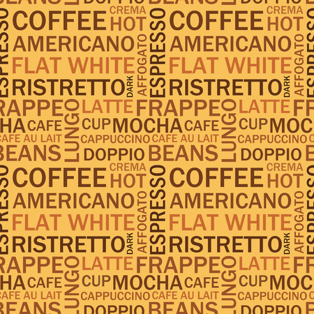 Coffee types seamless text pattern. Coffee vector illustrationのイラスト素材