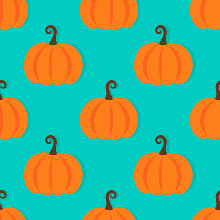 Orange pumpkins on blue background, seamless pattern. Vector illustrationのイラスト素材