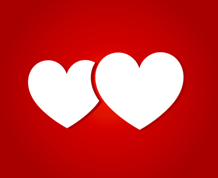 Two white hearts on red background, Valentine card. Vector illustration.のイラスト素材