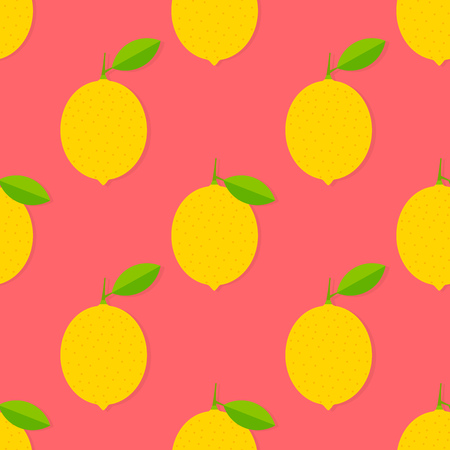 Yellow lemons on pink background summer seamless pattern. Vector illustration.のイラスト素材
