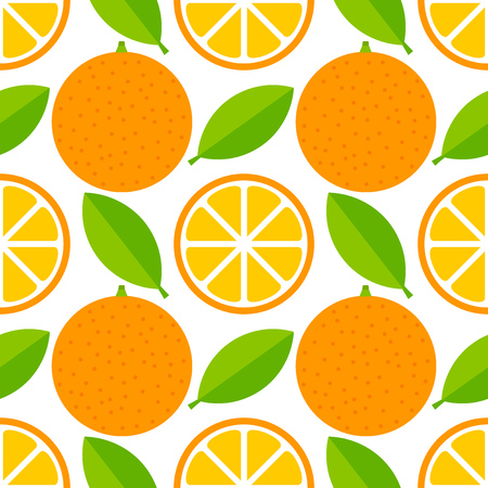 Orange fruits and slices seamless pattern. Vector illustration.