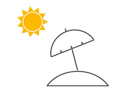 Sun umbrella and sun outline shape icons. Vector illustration.のイラスト素材
