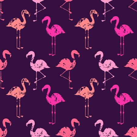 Pink flamingos birds seamess pattern. Vector illustration.のイラスト素材