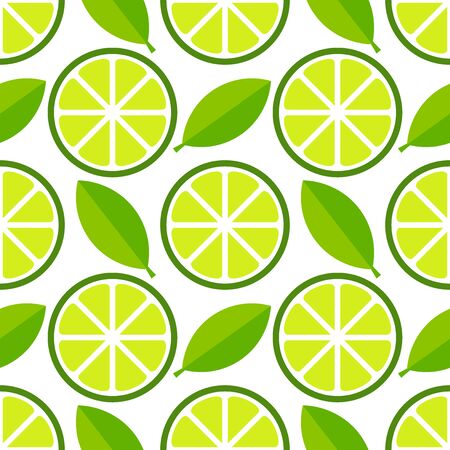 Green lime slices and leaves seamless pattern. Vector illustration.のイラスト素材