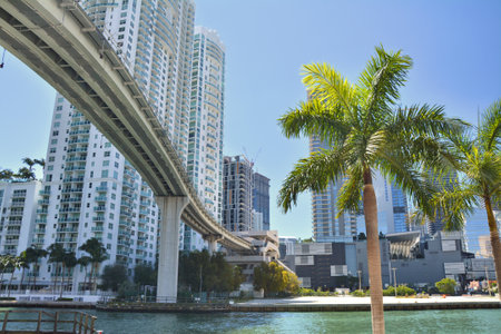 Miami bridge over the river in Brickell financial district in United States.のeditorial素材