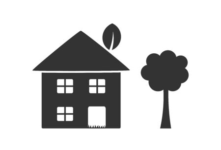 Eco friendly house and tree icon. Vector illustration.のイラスト素材