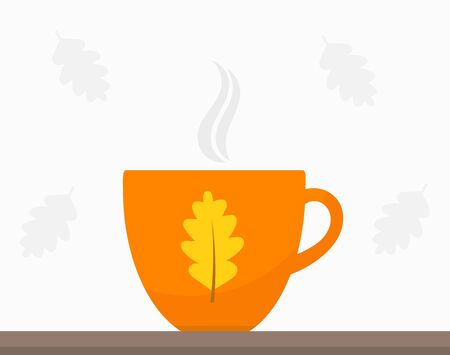 Autumn style cup of tea or coffee. Vector illustration.のイラスト素材
