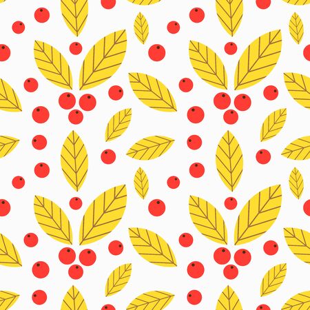 Autumn leaves and berries seamless pattern. Vector illustration.のイラスト素材