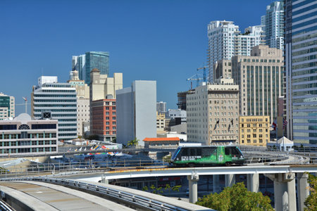 MIAMI, USA - MARCH 19, 2017 : Miami Downtown landmark with Metromover train.