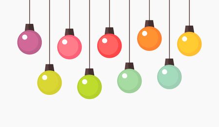 Colorful hanging Christmas balls ornaments. Vector illustration.のイラスト素材