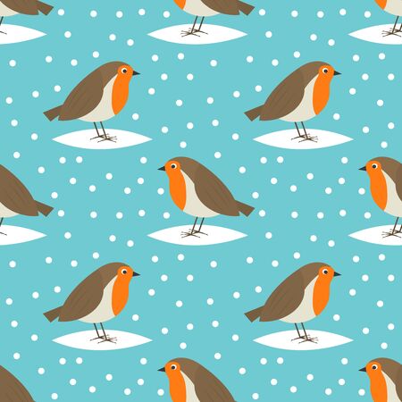 Robin birds cute winter Christmas seamless pattern. Vector illustration.のイラスト素材