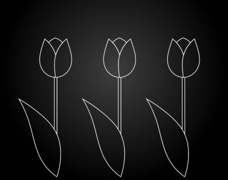 White outline tulip flowers on black background. Vector illustration.のイラスト素材