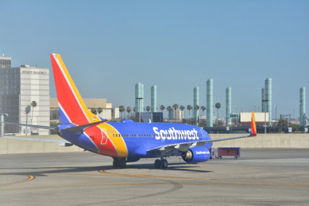 LOS ANGELES, CA, USA - MARCH 30, 2018 : Southwest Airlines Boeing 737-7BK plane at Los Angeles LAX...
