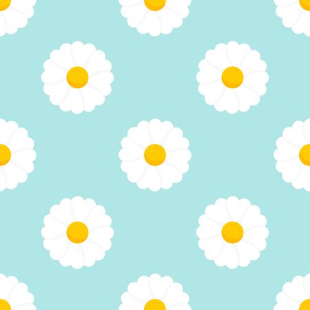 White daisy flowers on blue background seamless pattern. Vector illustration.のイラスト素材