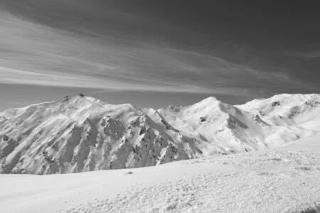 Ski resort in Zillertal Valley in Tyrol mountains, austrian Alps, Mayrhofen, Austria. Black and...