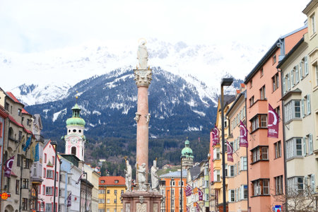 Innsbruck, Austria - March 13, 2019: Old town of Innsbruck in Tyrol Alps, Europe.のeditorial素材