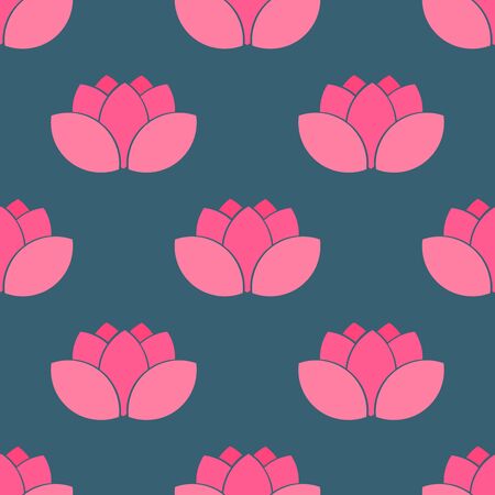 Pink lotus flowers seamless pattern. Vector illustration.のイラスト素材