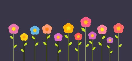 Colorful simple flowers on dark background. Vector illustration.のイラスト素材