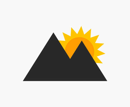 Sunset sun over mountains icon. Vector illustration.のイラスト素材