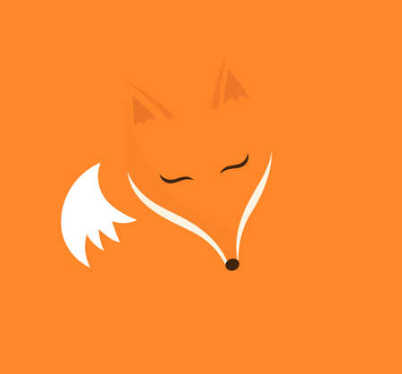Cute sleeping fox on orange background. Flat design vector illustration.