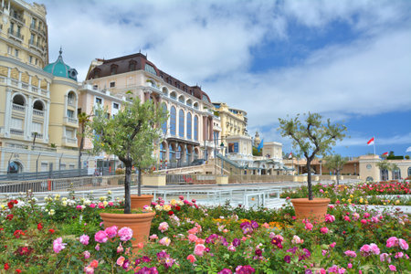 Monaco Ville, Monaco - May 1, 2019: Rose garden and Theater Princesse Grace facade.のeditorial素材