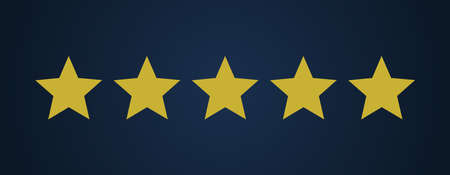 Five gold stars on dark blue background. Vector illustration.