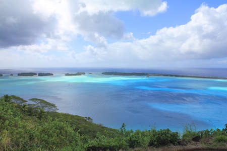Bora Bora sea view island, lagoon with airport. French Polynesia