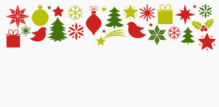 Christmas flat design red and green icons elements border background. Vector illustration.のイラスト素材