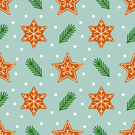 Christmas gingerbread cookies stars seamless pattern. Vector illustration.のイラスト素材
