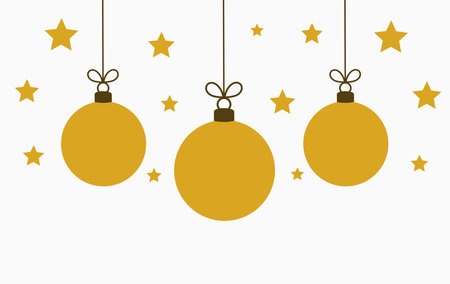 Gold color Christmas baubles ornaments on white background. Vector illustration.のイラスト素材