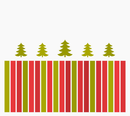 Red and green stripes with Christmas trees card background. Vector illustration.のイラスト素材