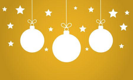 Gold color background with Christmas baubles ornaments. Vector illustration.のイラスト素材