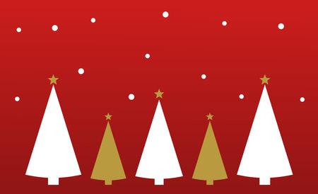 Christmas trees on red background card. Vector illustration.のイラスト素材