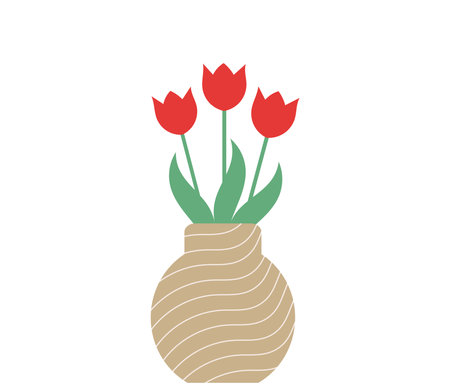 Red tulips bouquet in a vase. Vector illustration.のイラスト素材