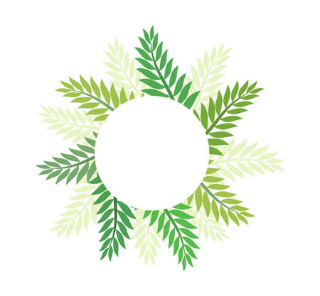Green palm leaves background border card. Leaf label design. Vector illustration.のイラスト素材