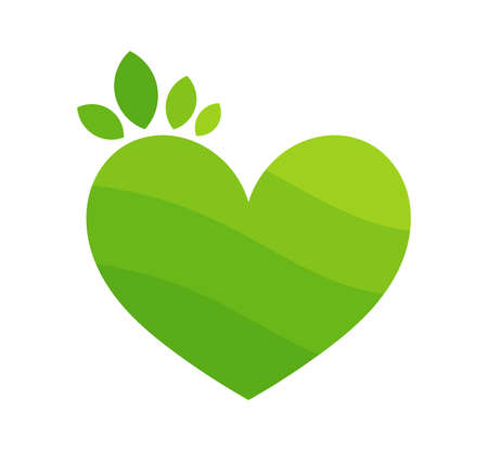 Green heart with leaves eco symbol. Ecology green icon sign concept. Vector illustration.のイラスト素材