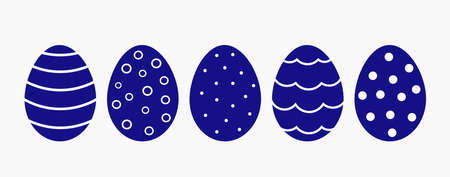 Easter eggs blue collection. Decorated Easter eggs vector illustration.のイラスト素材
