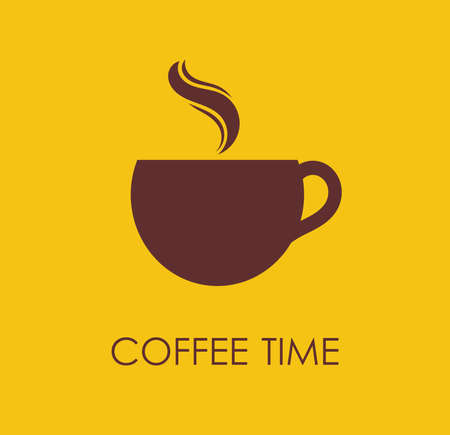Coffee cup on yellow background. Coffee time poster design. Vector illustration.のイラスト素材
