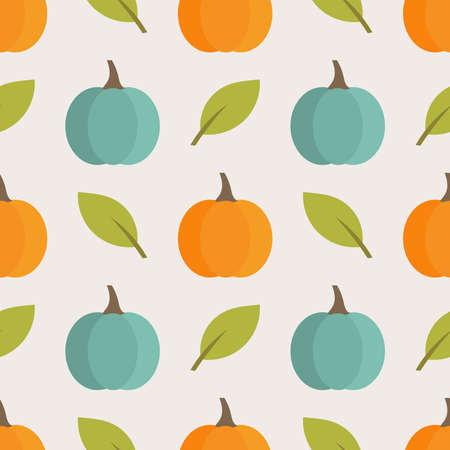 Autumn blue and orange pumpkins seamless pattern. Vector illustrationのイラスト素材