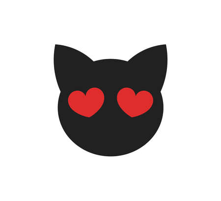 Black cat with heart eyes emoticon icon. Vector illustration.のイラスト素材