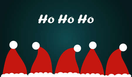 Santa Claus hats Christmas card. Ho Ho Ho greetings. Vector illustration.のイラスト素材