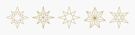 Gold Christmas stars line icons. Vector illustration.