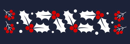 Christmas holly berries decoration on dark background. Vector illustration.