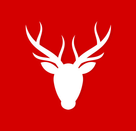 Christmas reindeer head shape on red background. Vector illustration.のイラスト素材