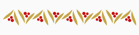 Christmas mistletoe berries gold plant border. Vector illustration.のイラスト素材