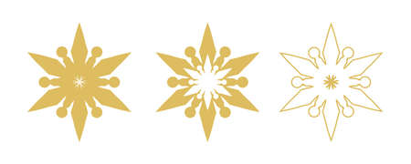 Gold snowflakes icons isolated on white background. Vector illustration.のイラスト素材