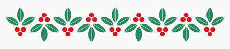 Christmas holly berries flat pattern border. Vector illustration.のイラスト素材
