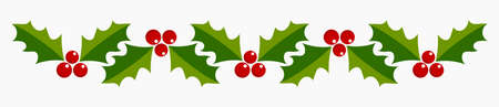 Holly berries and leaves Christmas border. Vector illustration.のイラスト素材